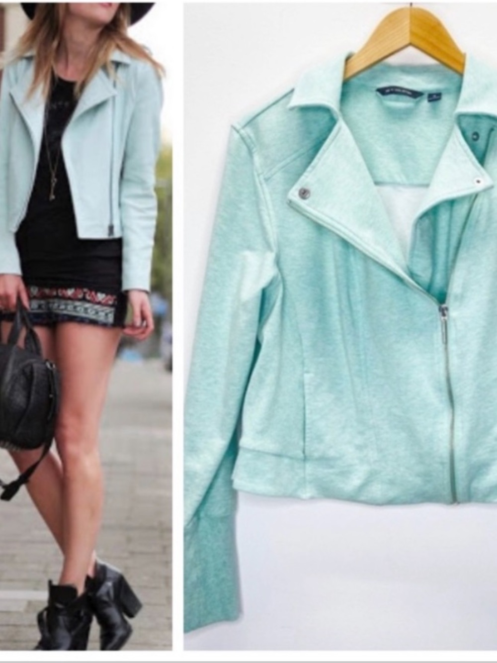 H By Halston French Terry Moto Jacket - Mint Green